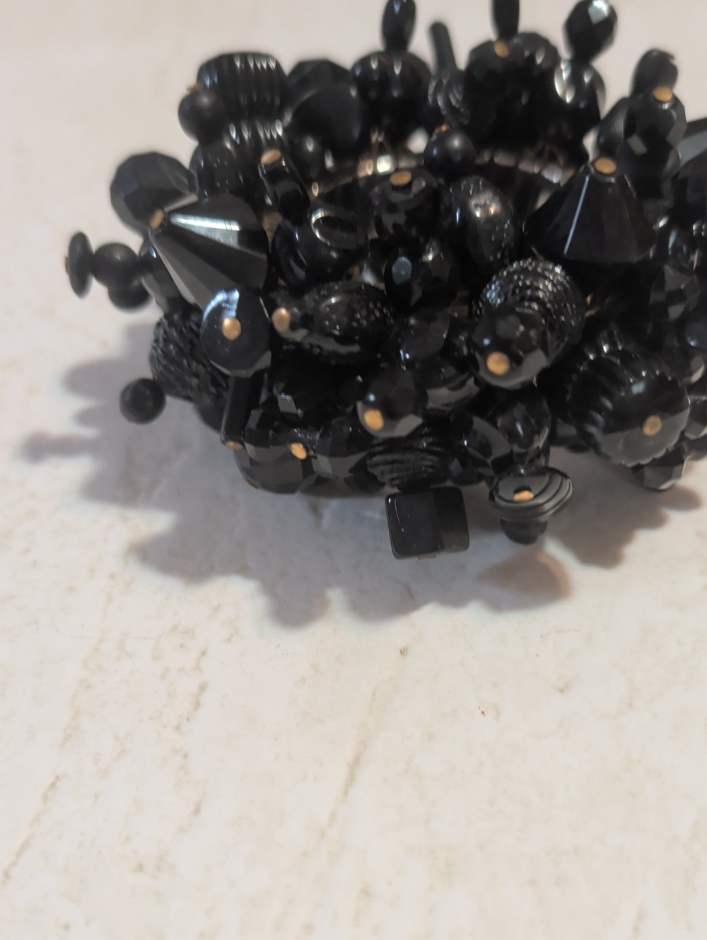 Black Beaded Cluster Stretch Ring - Women's Accessory